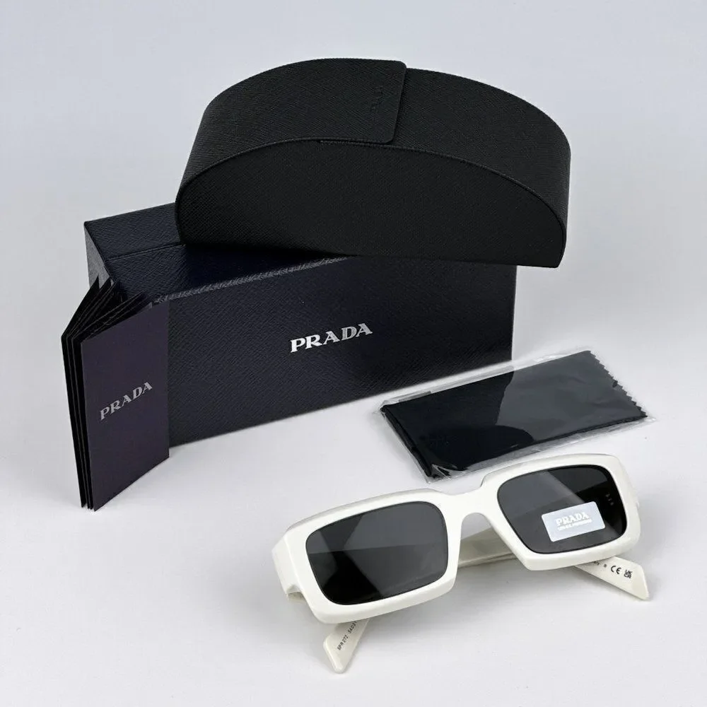SALE! NEW Prada PR27ZS 17K08Z Talc White Dark Grey Unisex Rectangle Sunglasses